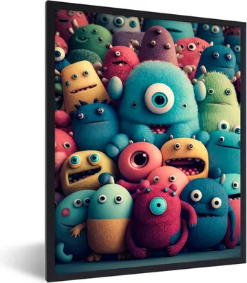 Produktbild von MuchoWow® Gerahmtes Poster Kinder - Monster - Regenbogen - Design - Mädchen - Jungen 60x80 cm - Poster mit Schwarzem Bilderrahmen Wandposter Rahmen Foto Bilder - Premium - Wanddeko Wohnzimmer