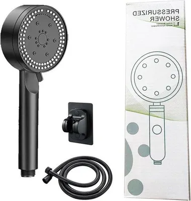 Produktbild von Spaardouchekop mit 8 Heizsoarten und 15m Schlauch - Wasserstop und Druckverstärkende Dusche - Regenduschehalter - Schwarz