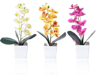 Imagen del producto de Orquídea Phalaenopsis artificial, de 30 cm, en maceta, ideal para decorar salones y oficinas