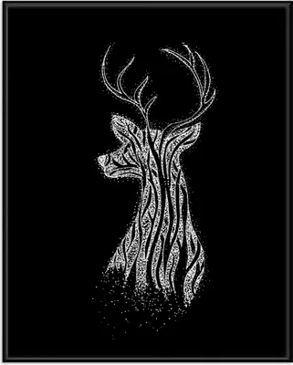 Produktbild von Wallario Wandbild Zeichnung eines Hirsches auf schwarzem Grund, Größe: 40,30 x 50,30 cm, Poster mit schwarzem Aluminiumrahmen