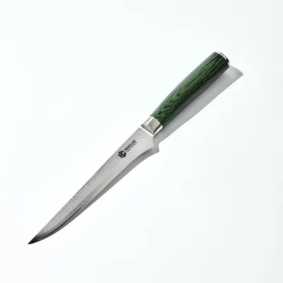 Ausbeinmesser 15 cm, Damaststahl, Full-Tang, Pakkaholzgriff
