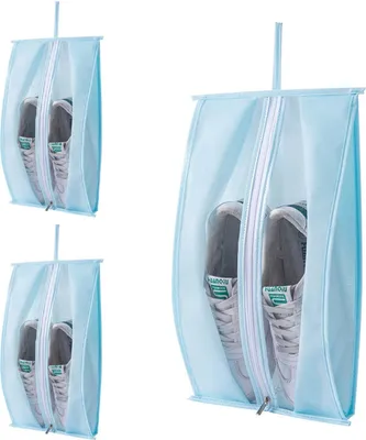 Produktbild von 3 Stück Reise Schuhbeutel Wasserdicht Schuhtasche Schuhsack mit Reißverschluss Größe: 40x30cm, Farbe: Blau