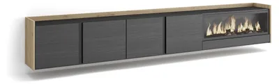 Image de Meuble tv effet bois noir et chêne 315x35x50cm cheminée effet feu XXL