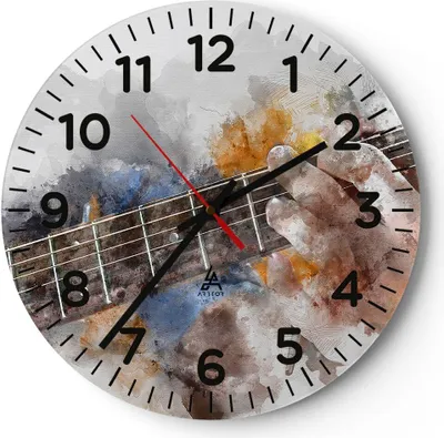 Produktbild von Wanduhr - Rund - Glasuhr - Gitarre Musik - 30x30cm - Schleichendes Uhrwerk - Lautlos - zum Aufhängen bereit - Dekoration Modern - Wanddekoration aus Glas - C4AR30x30-3448