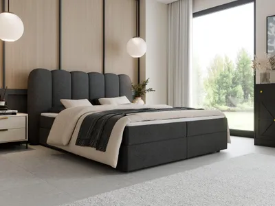 Produktbild von Boxspringbett 140x200 mit Bettkasten H3 Komplett inkl. Matratze, Topper - SOFTI Dunkelgrau Bouclé