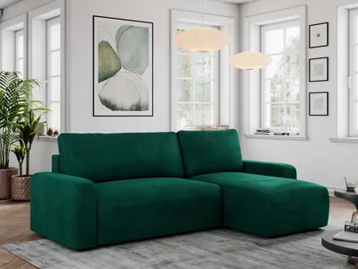 Produktbild von Velvet Stoff, Velvet Couch, Sofa mit Schlaffunktion und Bettkasten, Schlafsofa Velvet, Couchgarnitur Ecke Bettcouch, Velvet Stoff - ARGOS - Grün Velvet