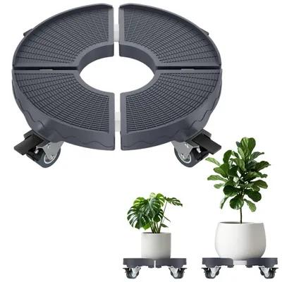 Productafbeelding van QEENTOE Plantenroller, diameter 39-52 mm, verstelbaar, rollende lade met 360° draaiende wielen, draagvermogen 300 kg, transportondersteuning voor planten (grijs)