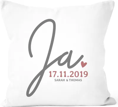 Produktbild von personalisierbares Hochzeitskissen "Ja" mit Namen und Datum Hochzeitsgeschenk Geschenk personalisiert SpecialMe® weiß unisize