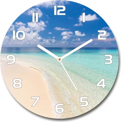 Produktbild von Wanduhr aus Glas 30fi Glasbild Glasuhr Gehärtetes Glas - weisse-zeiger - Beach in Maldives