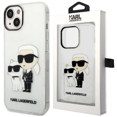 Produktbild von Karl Lagerfeld KLHCP14MHNKCTGT iPhone 14 Plus / 15 Plus 6,7" transparent hardcase Gliter Karl&Choupette Schutzhülle