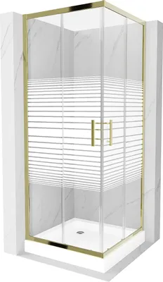 Immagine prodotto di Mexen Rio cabina doccia quadrata 80 x 80 cm, strisce bianche, oro + piatto doccia, bianco - 860-080-080-50-20-4510