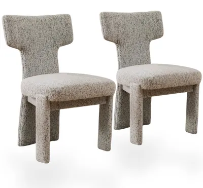 Image de Ensemble de deux chaises de salle à manger en velours, avec un dossier en forme de T ouvert et une structure en bois, couleur gris
