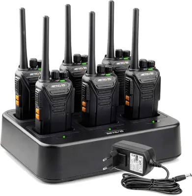 Immagine prodotto di Walkie Talkie Retevis RT27, PMR446  Ricetrasmittenti Professionali, È dotato di un caricabatterie a 6 canali,VOX,CTCSS/DCS,per cantiere, sicurezza