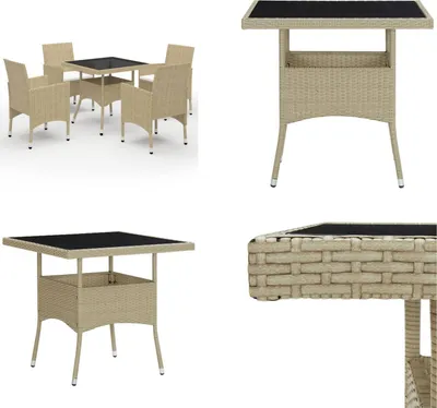Image de vidaXL Ensemble de jardin 5 pièces Poly Rotin et Verre Beige - Set de meubles de jardin - Ensemble de jardin - Salon de jardin