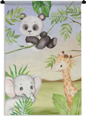 Produktbild von MuchoWow® Wandteppich Wandbehang Tiere - Kinder - Dschungel 90x135 cm Tapisserie Dekoration Wandtuch - Baumwolle - Wandskulptur