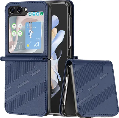 Produktbild von Hülle für Samsung Galaxy Z Flip 5, Kunstleder Brieftaschen Handyhülle mit Kartenfach und Standfunktion Blau