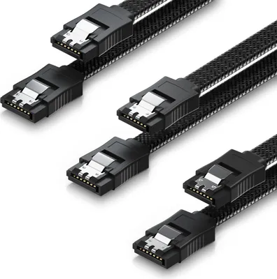 Produktbild von deleyCON 3x 50cm SATA 3 Nylon Kabel Set 6 Gbit/s Verbindungskabel Mainboard HDD SSD Festplatte 2 S-ATA Stecker Gerade Schwarz