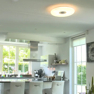 Image de Shada - Plafonnier moderne et intelligent I Plafonnier I Lampe I Luminaire blanc incl. LED avec option haut-parleur - Clara Dimmer I Dimmable I Salon I Chambre à coucher - Plastique Rond - I LED (non interchangeable)