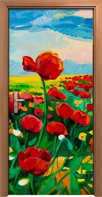 Produktbild von Türposter 90x200 cm Türaufkleber Türtapete Türfolie Klebefolie Kunstdruck Landschaft Mohnfelder