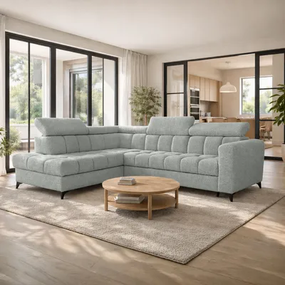 Produktbild von Ecksofa CAPRIO, Wohnzimmer, modernes Schlafsofa Sofa 5-Sitzer Sofa freistehendes Polstersofa Bettkasten 262 cm linke Ottomane Aschegau Marcello 17