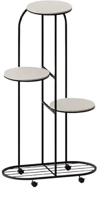 Produktbild von Pflanzenständer mit Rollen 4 Ebenen Metall – Blumentreppe für Balkon & Garten – Mobile Pflanzablage - Schwarz