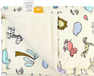 Zdjęcie produktu dla Dwustronny kocyk niemowlęcy 75×100 cm bawełna plusz zwierzęta biały