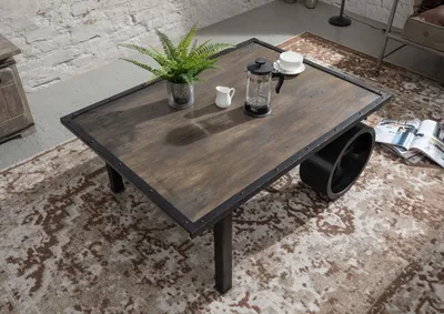 Produktbild von MASSIVMOEBEL24 Couchtisch Mango 110x80x43 grau lackiert Railway #233