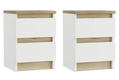 Produktbild von Nachttisch Beistelltisch weiß mit Eiche Akzenten 2er Set - 30 cm breit 2 Schubladen