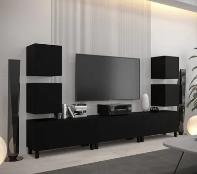 Produktbild von Furnitech Wohnwand Wohnzimmer - Hängend Wohnwand Modern - Wohnzimmer Schrankwand mit Regale und TV Schrank - Wohnzimmer Möbel ohne LED (AN107-21B-M3)