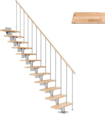 Produktbild von Pertura Mittelholmtreppe Chiron Buche Leimholz Perlgrau Gerade 75 cm 12 Stufen / 13 Steigungen Stabgeländer Grau (RAL 90