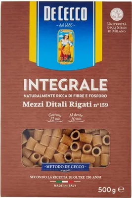 Produktbild von 20x De Cecco Mezzi Ditali Rigati Integrali n 159 Vollkorn italienisch Pasta 500g