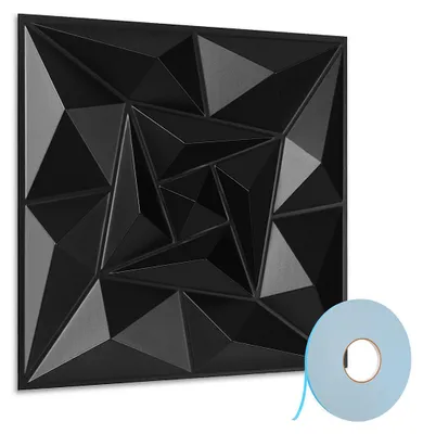 Productafbeelding van Ikodm 3D wandpanelen, zwart, 30x30 cm, Wirbel design, PVC, zelfklevend, decoratieve wandbekleding