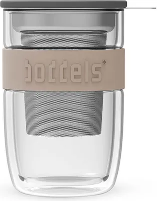 Produktbild von Teeglas, Teetasse, 0,38 L, inkl. Filter und Deckel, doppelwandig, Taupe - Boddels | Seev