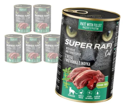 Zdjęcie produktu dla Super Rafi Cat 6x400g Bezzbożowa Mokra Karma Dla Kotów Sterylizowanych Z Gęsią I Wątróbką Z Indyka