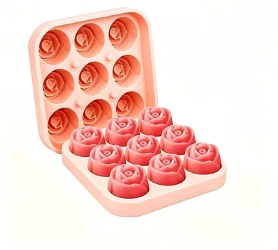 Silikon-Eiswürfelform Rose 3D, 9 Fächer, mit Deckel, BPA-frei