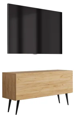 Immagine prodotto di Mobile TV con gambe inclinate, colore nero, finitura effetto legno "Craft", dimensioni 100 x 32 x 52 cm