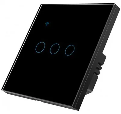 Obrázok produktu pre Inteligentný dotykový spínač iUni 3F, Wi-Fi, tvrdené sklo, čierna farba