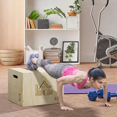 Produktbild von Plyo Box Sprungbox aus Buchenholz, Plyobox Jump Box, 3 Höhen wählbar, Natur | 45×40×60 cm | bis 120 kg | mit Grifföffnungen