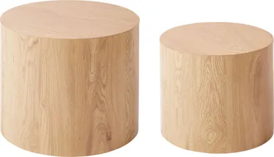 Produktbild von BELIANI Couchtisch 2er Set Hellbraun MDF Rund Japandi Stil Minimalistisches Design Wohnzimmermöbel