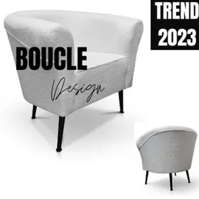 Produktbild von Sessel BOUCLE weiß, Strukturgewebe Relaxsessel mit schwarzen hohen Beinen