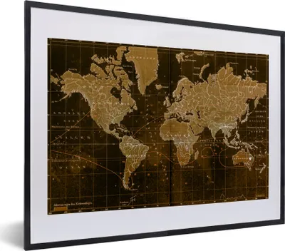 Produktbild von MuchoWow® MuchoWow® Gerahmtes Poster Klassische Weltkarte in Braun 40x30 cm - Poster mit zchwarzem Bilderrahmen - Bilderrahmen - Poster im Rahmen