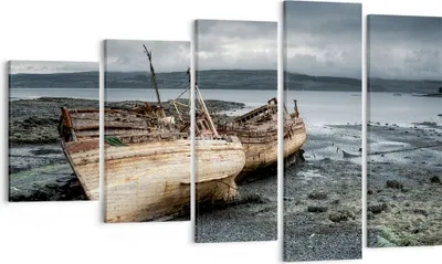 Produktbild von Bild auf Leinwand - Leinwandbild - Boot Wrack Ufer - 100x60cm - Wand Bild - Wanddeko - Wandbilder - Leinwanddruck - Bilder - Kunstdruck - Wanddekoration - Leinwand bilder - Wandkunst - EG100x60-3810