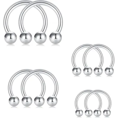 Produktbild von Hufeisen Nasenring Piercing Ersatzkugel Set 16G Chirurgenstahl 8 Stück 6-12mm Silber Schwarz Rose Gold