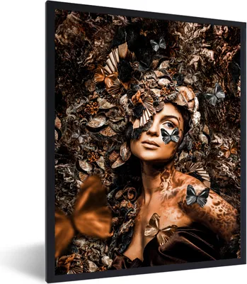 Produktbild von MuchoWow® Gerahmtes Poster Schmetterling - Frau - Luxus 60x80 cm - Poster mit Schwarzem Bilderrahmen Wandposter Rahmen Foto Bilder - Premium - Wanddeko Wohnzimmer