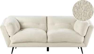 Zdjęcie produktu dla BELIANI Sofa biała boucle 210 x 90 cm z poduszkami styl retro
