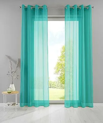 Produktbild von Ösengardinen 2er Set 225x140 cm Blau-Türkis Transparent Basel Gardine Vorhang