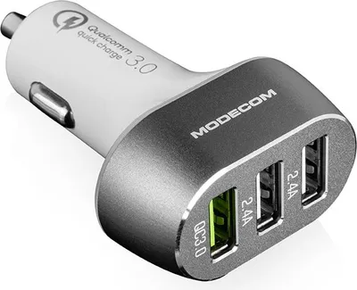 Produktbild von MODECOM CU3 QC 3.0 Kfz-Ladegerät, Schwarz, 3 USB-Anschlüsse, Quick Charge 3.0, 12 V, 24 V, Ladestecker für Smartphone und Tablet
