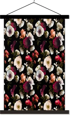 Produktbild von MuchoWow® Textilposter Blumen - Licht - Collage 60x90 cm mit schwarzem Rahmen - Poster Wohnzimmer