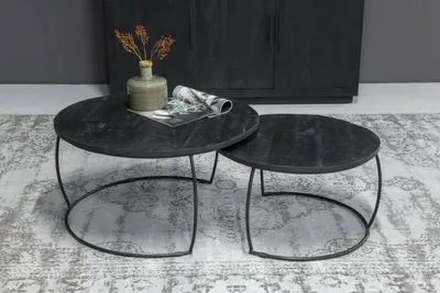 Produktbild von 2er Set Couchtisch Emma Schwarz rund Metall Mango Satztische Beistelltisch