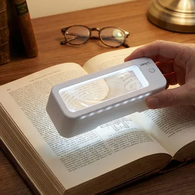 Produktbild von LED Leselupe mit 3-fach Vergrösserung, dimmbar, 3 Lichtfarben 3000-6500K, Akku bis 10h, USB-C, ideal für Senioren & Sehschwäche, beleuchtete Sehhilfe